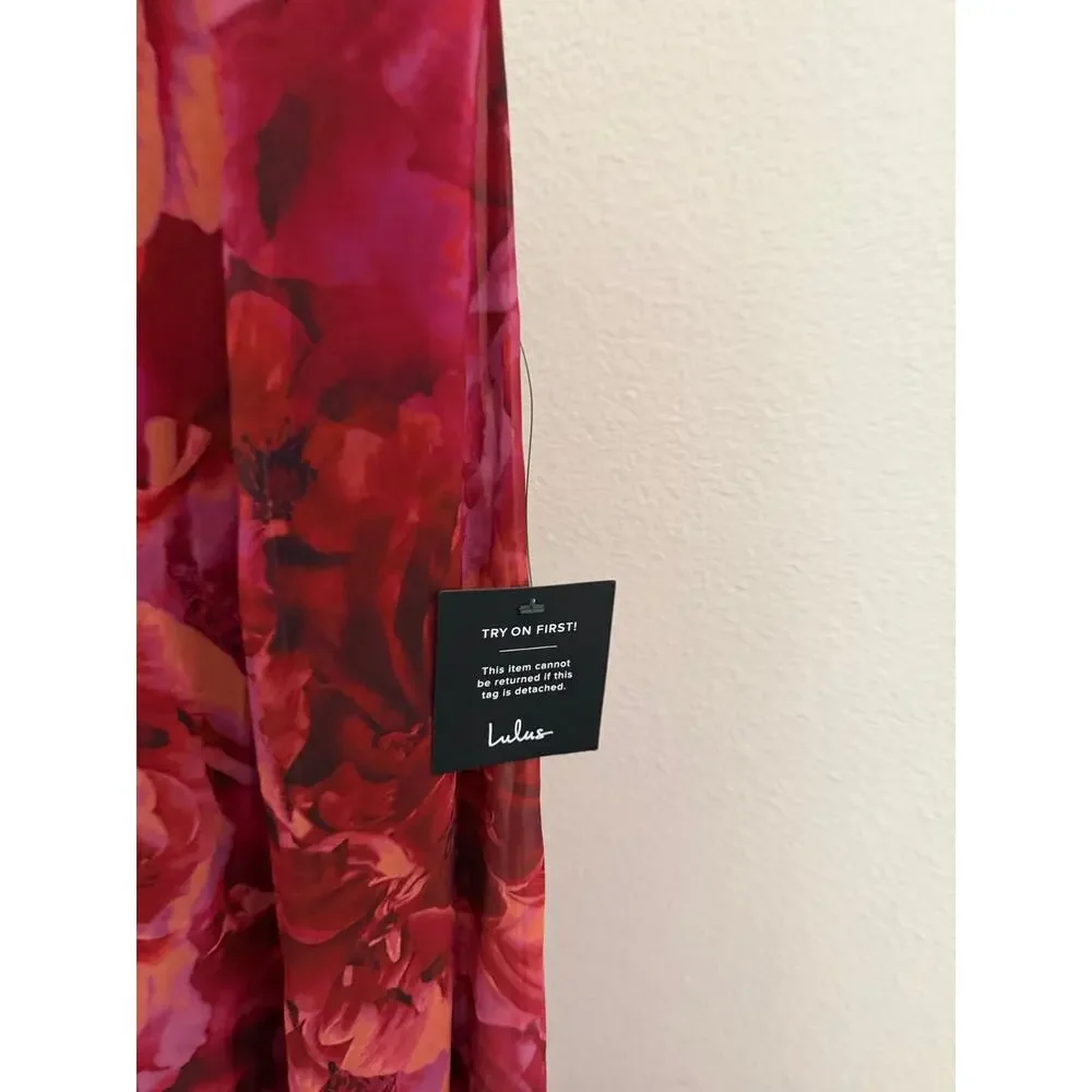 Lulus Beautiful Soul Burgundy Floral Print Twist-Front Maxi Dress S - Picture 8 of 10